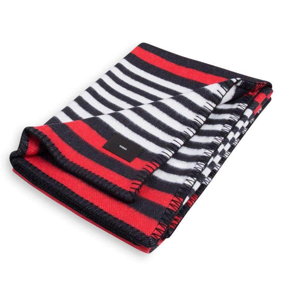 Load image into Gallery viewer, Viso Merino Blanket Black, White and Red Stripe
