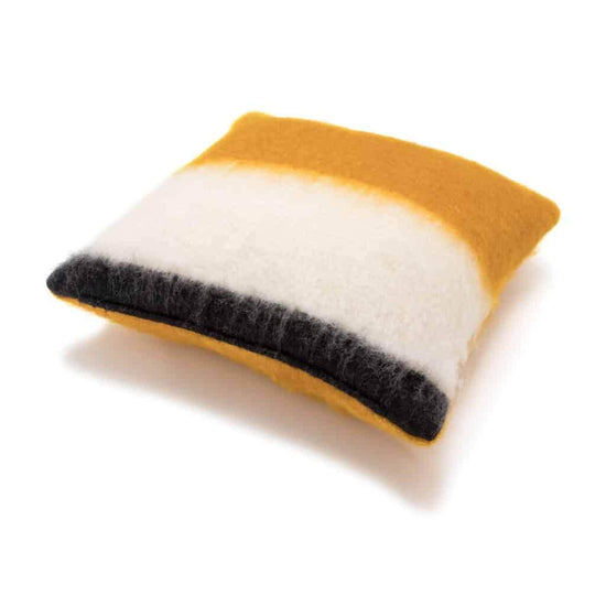 Load image into Gallery viewer, Viso Mohair Pillow White, Yellow and Black Colour Block

