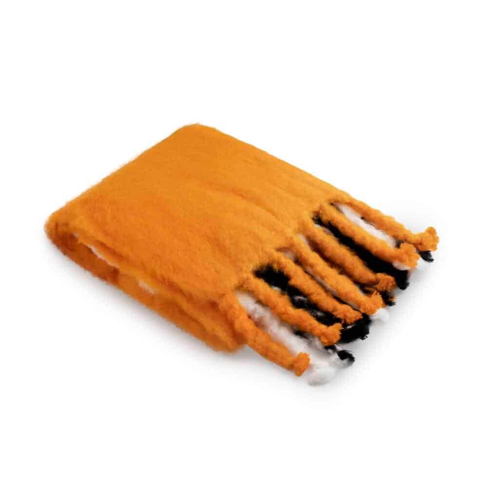 Viso Mohair Blanket Black Orange & White Horizontal Stripes