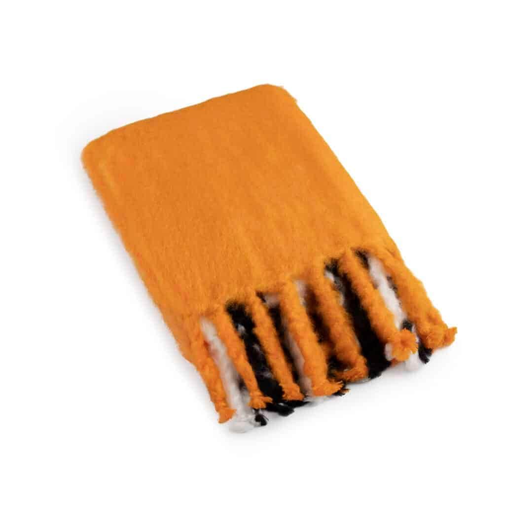 Viso Mohair Blanket Black Orange & White Horizontal Stripes