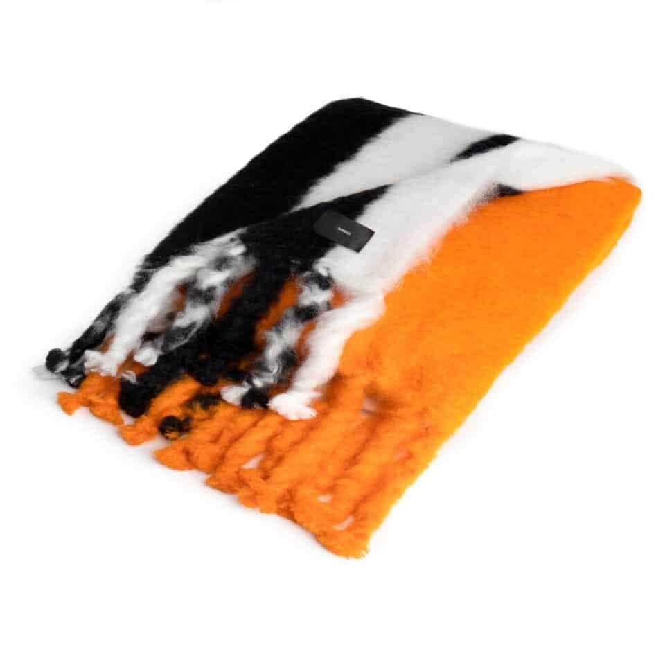 Viso Mohair Blanket Black Orange & White Horizontal Stripes