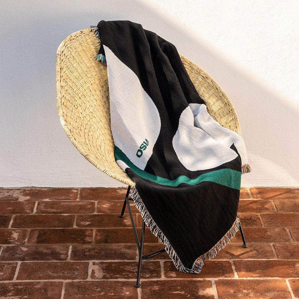 Viso Tapestry Blanket Cream, Black and Green abstract chair