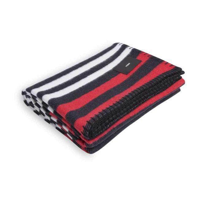 Load image into Gallery viewer, Viso Merino Blanket Black, White and Red Stripe
